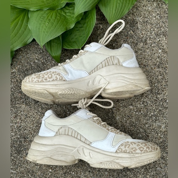 Beige Animal Print Contrast Sneakers - Picture 3 of 4